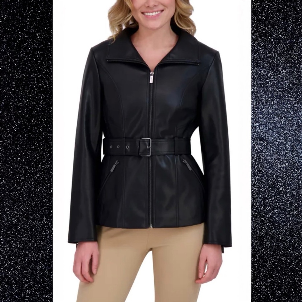 NWT Kenneth Cole Women's Black Faux Leather Jacket size L